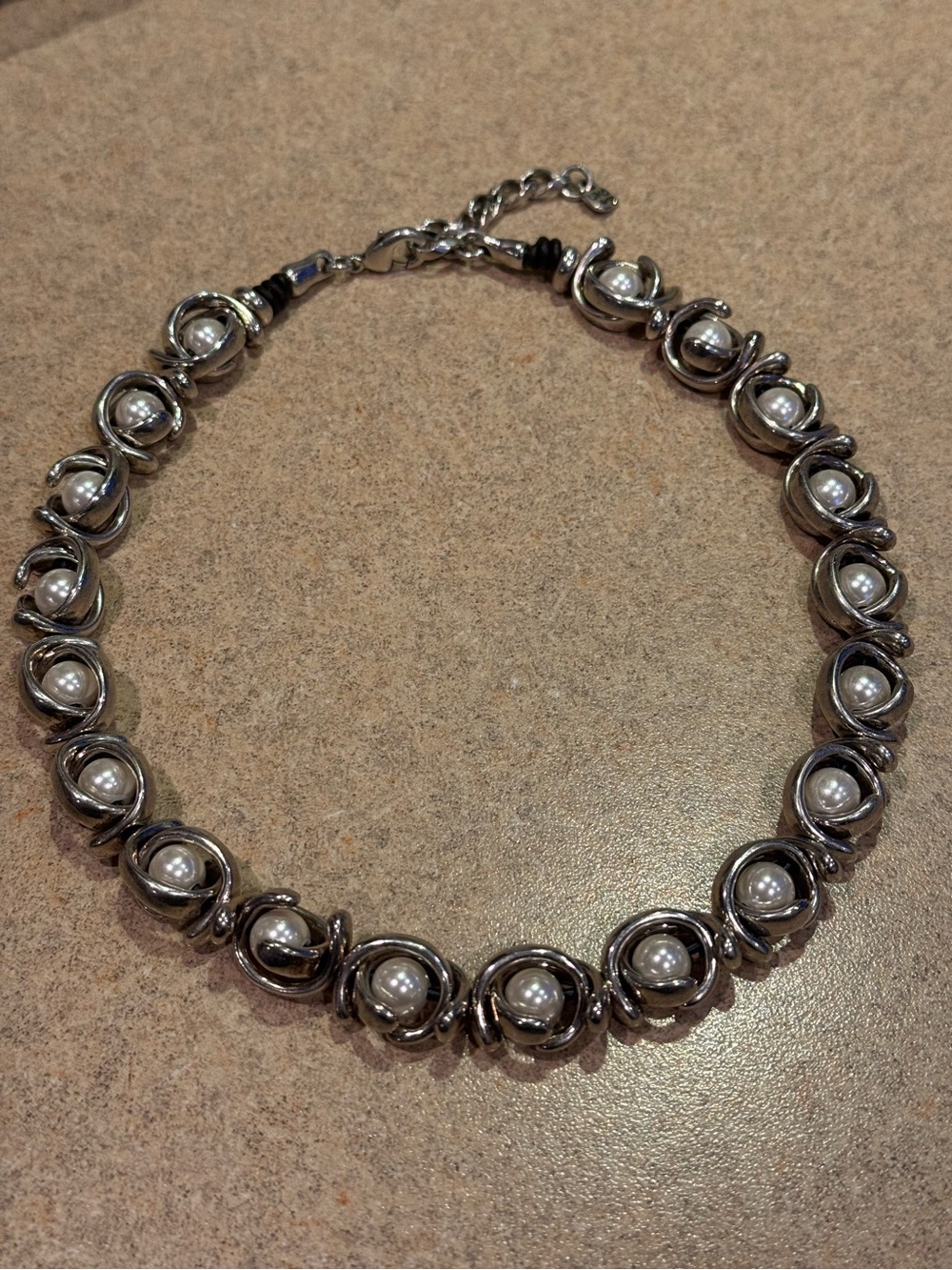 Uno de 50 Double Moon Silver-plated Collar Pearl Necklace EC